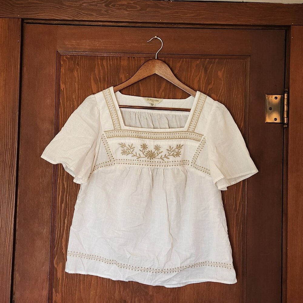 St John's Bay Cotton Embroidered Short Sleeve Blouse
